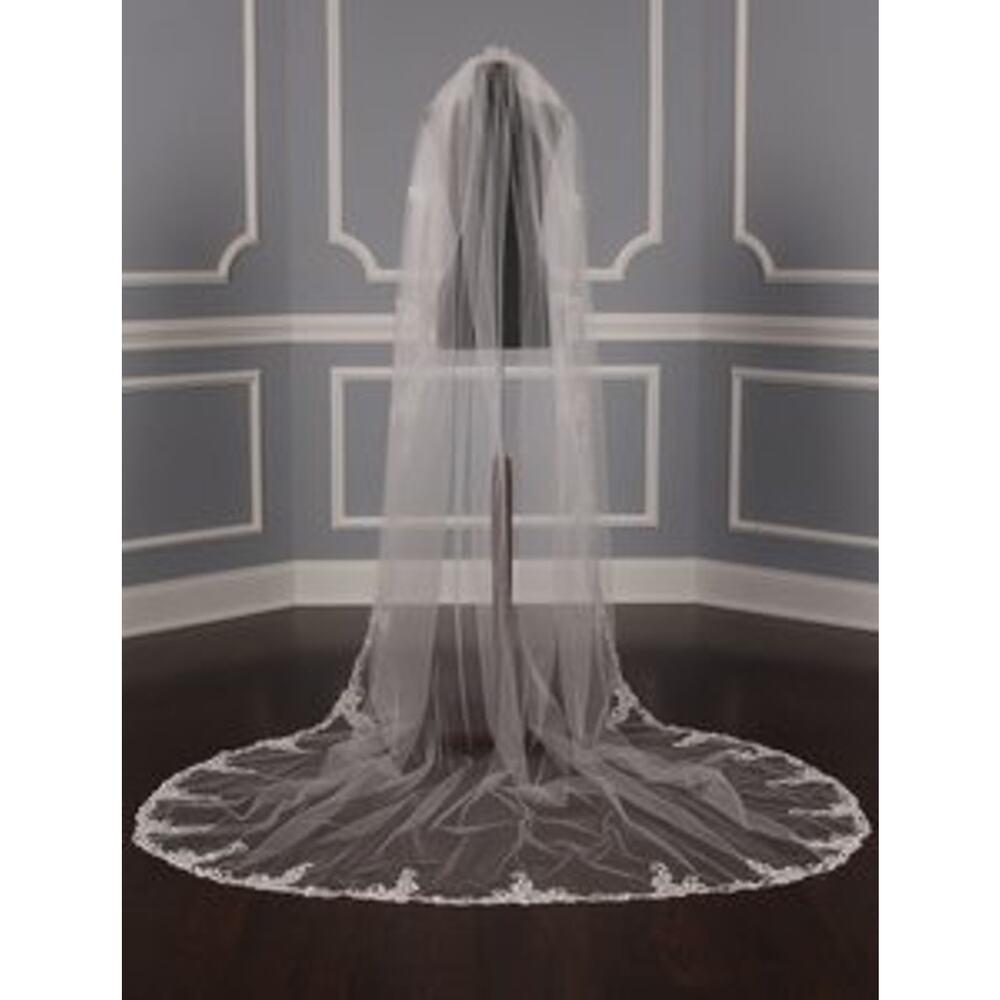 St. Pucchi M9339 Diamond White Silver Chapel Length Tulle Wedding Bridal Veil